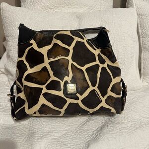 Dooney & Bourke Black and Tan Giraffe Print Medium Sac Shoulder Bag